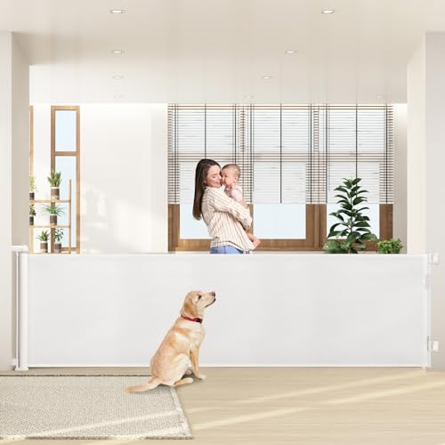 HollyHOME Treppenschutzgitter Ausziehbar, 300cm Türschutzgitter, Weiß | Extra Breit Hundegitter, Baby Absperrgitter Sicherheitsgitter für Babys und Haustiere, Geeignet für Innen & Außen