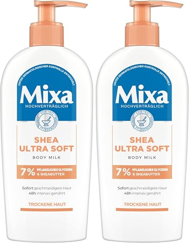 Mixa Karité Lait corporel ultra doux, lait corporel nourrissant intensif, au beurre de karité et à la glycérine végétale, pour peaux sèches et rugueuses, 250 ml (Lot de 2)