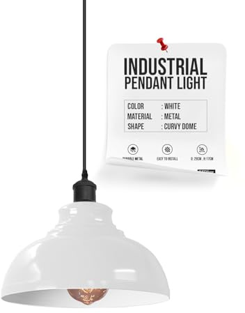 LEDSone Industriel Suspension Luminaire Rétro Lustre Plafonnier Vintage Lampe Éclairage de Plafond Abat-jour en Métal pour Restaurant Salon Chambre Cuisine Couloir Bar (Blanc)