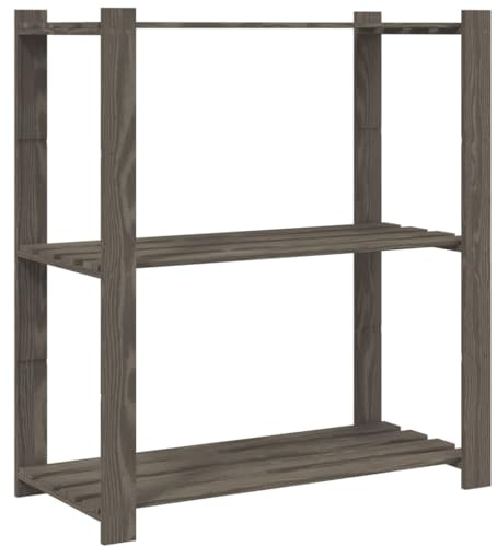 vidaXL Lagerregal mit 3 Böden Grau 80x38x90 cm Massivholz Kiefer