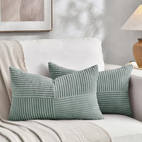 FDTERN 2er Set Graublau Kordsamt Kissenbezug 30x50CM Weich Moderne Dekorative Kissenbezüge Kissenhülle Dekokissenbezug Sofakissen Dekokissen Boho Deko für Sofa Schlafzimmer Wohnzimmer Balkon