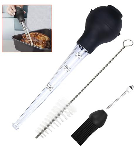 AUSYIWI Siringa per Carne, Siringa per Arrosti, Siringa per Alimentare, Utensile Cucina Siringa Inclusa Pennello in Silicone, Pulizia Pennello, Iniettore Alimentare per Manzo, Pollo, Maiale, Tacchino