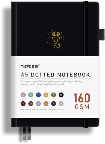 TIEFOSSI Dotted Journal, 160 g/m² bläckbeständigt tjockt papper, Constellations Dot Notebook, Scorpio Journal för kvinnor, 256 numrerade sidor med prickrutor
