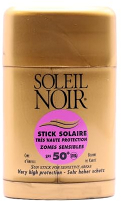 Soleil Noir - Stick Solaire Zones Sensibles - SPF 50+, Très Haute Protection Solaire - Nourrit, Hydrate, Protège Visage et Corps - Fabrication Française - 10g