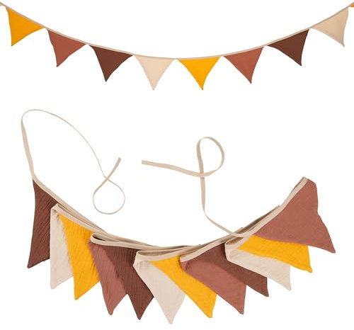 G2PLUS 2.8M Guirlande de Fanions,Fanions Bannière,Guirlande en Tissu avec 12 Drapeaux Double Face Banderole Triangle pour Chambre d'enfant Décoration (Jaune/Marron)