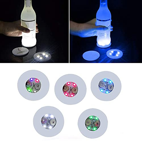 Luolety 20 Stück LED-Untersetzer, beleuchtete Bar-Untersetzer, Flaschenbeleuchtung, Blitzbecher, Matte, Aufkleber-Lichter, super helle LED-Flaschenlampe für Glas, Getränke, Party, Hochzeit,