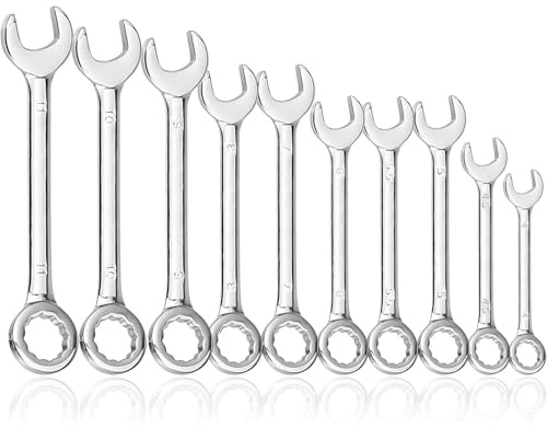 Gasea 10Pcs Metric Mini Wrench Set 4–11mm, Fixed Head Open End and Box End Combination Spanner Set, Small Ratchet Wrench Repair Tool for Hex Nuts & Bolts
