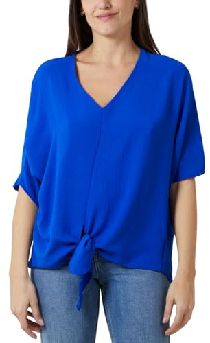 STAR FASHION Slips fåll blus för kvinnor v-ringad kortärmad topp damer djup V-hals slips främre toppar och blusar för arbete en storlek UK 10-18, Kungsblå, one size