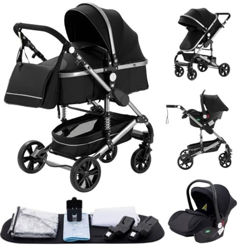 GLOKID Passeggini 3 in 1 cittadini passeggini combinati Passeggino Triciclo Baby Walker Passeggino Alto Paesaggio Passeggini pieghevoli Trolley Baby Carrozzina per (739 Nero)