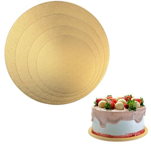 Gentpovth 4 Stück Cake Boards, Gold wasserdicht Kuchenständer aus Karton, Cakeboard Rund, Material in Lebensmittelqualität, 2 mm Dick Tortenunterlage, für ransport Kuchen Torten, Kuchen und Torten