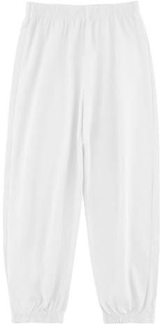 BINIDUCKLING Kids Unisex Plain Jogger, Cotton Pull-on Jogging Pants Classic Elasticated Cuff Tracksuit Bottoms Casual School Trousers for Boys Girls (White,140/9-10Years)