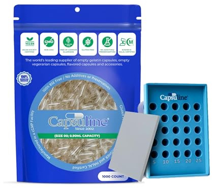 Capsuline DIY Bundle - Clear Size 00 Empty Vegetarian Capsules 1000 Count Filling Veggie Pill Caps with Capsu-Tray Manual Capsule Holding Tray