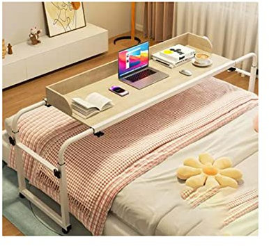 RajoNN Laptop-Betttisch, mobiler Überbetttisch, Computertisch mit Rollen, höhenverstellbar, Steharbeitsplatz, Essenstablett, Schreibtisch zum Essen im Bett