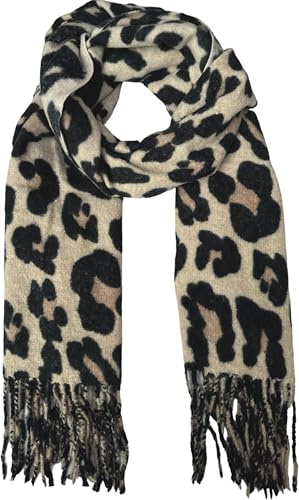 Stylx Damen Schal mit LEOPARD-Muster, FRANSEN, modische und eleganter offener Lange Schal für Winter und Herbst (beige)