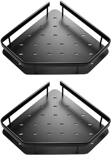 OLSKFUH Corner Shower Shelf,Shower Wall Caddy,Bathroom Shelf Organiser,Brass Basket Bathroom Accessory Sets Rack Organizer Kitchen Corner Shelves Unit Wall Mounted Orga,Black