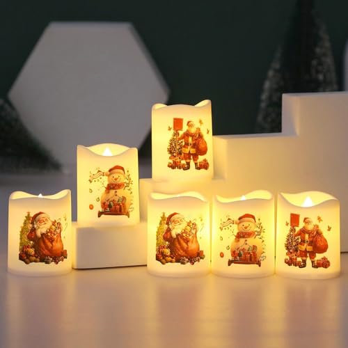 Candele natalizie senza fiamma, 6 pezzi, funzionamento a batteria, candele a pilastro a LED per la decorazione domestica dei Chriatmas