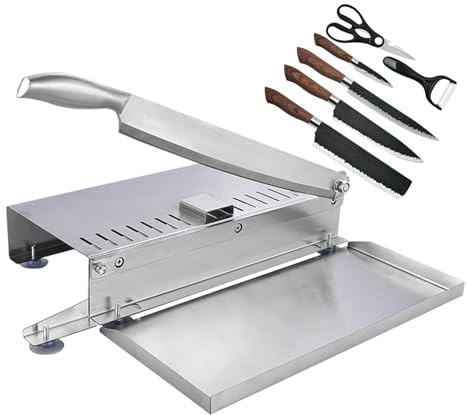 Manueller Fleischschneider, Edelstahl Knochenschneider mit großer Kapazität, inklusive 6-teiligem Messerset zum Hacken von Rippen, Fisch, Kräutern und Hähnchenschenkeln