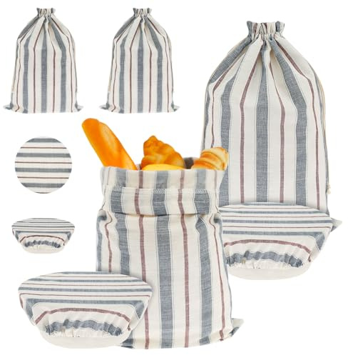 Deuson Lot de 4 sacs à pain, en lin, avec cordon de serrage, 45 x 30 cm, réutilisables, pour boîte à pain, baguettes, fruits, légumes, a, Style moderne
