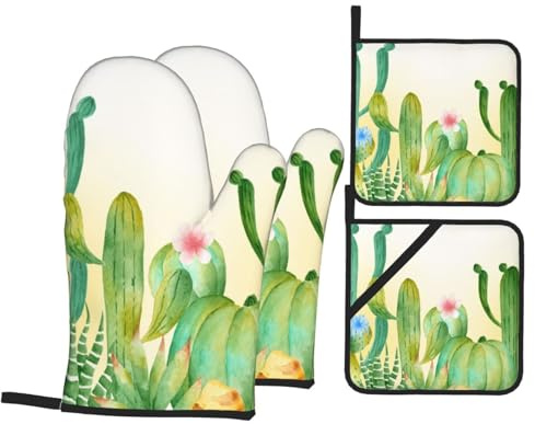 Lot de 4 maniques et Gants de Cuisine en Forme de Cactus figuier de Barbarie, résistants à la Chaleur