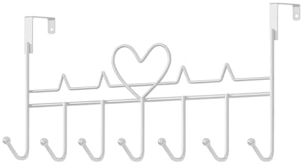 Crochets de porte en forme de cœur blanc pour économiser de l'espace - Porte-manteau mural sans perçage - Organiseur à suspendre pour serviettes, sacs, peignoirs, vêtements