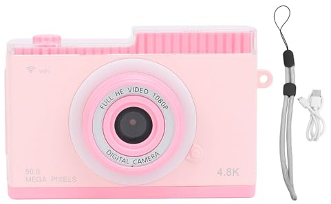 Cámara Digital 48m HD 1080p Retro Compact Camera con 8X Zoom Digital Wireless Fidelity Transmisión MP3 Filtros Filtros para fotografía de Viajes Vlogging (Rosa)