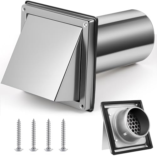 Otoolling 4 Inch Dryer Vent Cover Outside with Stainless Steel Guard Outdoor Wall Dryer Exhaust Vent Cover Shroud Hood Cushioned Non Return Flap with Sealing Gasket(Hexagon, with Extension Tube)