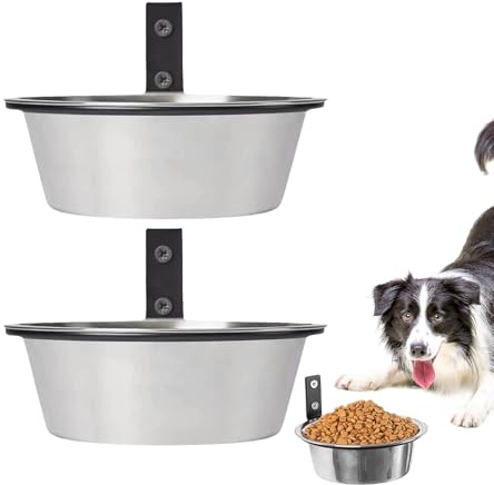 Dog Food Bowls - Wall Mounted Dog Food and Water Bowl - Stainless Steel 2 Piece Inclined Bowl with Foldable Stand for Cats and Puppies, Anti-Spill for Rabbits and