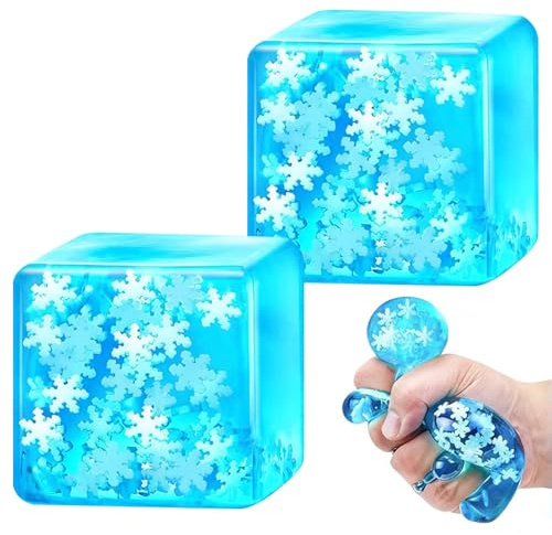 Stressbälle Squeeze-Cube 2 Stück Antistressbälle Fidget-Cube Stress Ball Schöner Würfel Stress Ball Fidget Cube Anti Stress Spielzeug Sensorisches(Schneeflocken)
