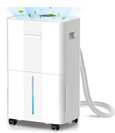 Luftavfuktare 8L, Homtronics Bärbar Avfuktare, 2 Dräneringskanaler med 1 m Dräneringsslang och Vattentank, Intelligent Panel, 3 lägen, 24H Timer för Lägenheter, Källare, Badrum, Sovrum