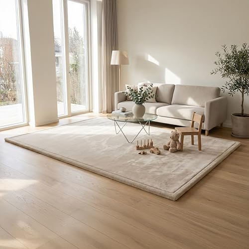 FRIEDO Krabbelmatte Baby I ÖKOTEX Zertifiziert I 160x230cm beige I Extra dick und weiche Spielmatte, Spielteppich I Rutschfester, wasserabweisender Teppich für Wohn und Kinderzimmer I Tatami Matte