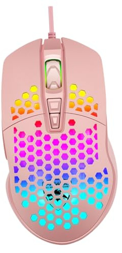 SEWACC Pink Hollow-out Wired Gaming Mouse with 2500dpi and 6 Keys | USB Connector, Multi-colour Breathing Light, Photoelectric Resolution and Four-level Dpi Settings