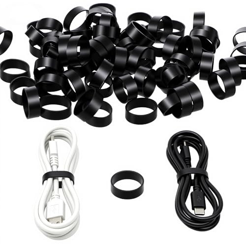 Mabor 200 PCS Silicone Cable Ties, Small Black Rubber Bands for Wire Cord Data Line Organization, Reusable Elastic Rubberbands for Home Office Cable Management