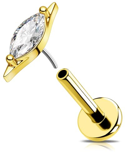 OUFER 18G Guld Utan Gängor Tryck Näsa Titan G23 Propeller Trago Örhänge Marquise Grön CZ Piercing Näsa Smycken Små Labret Vertikala Läppstänger för Kvinnor 6 mm, 18G6mm, Titan, Kubisk zirkon