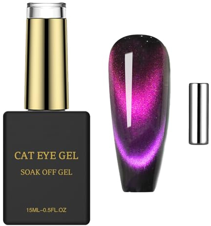 Cat Eye Gel Nail Polish - 5D Glitter Pink Purple Holographic Gel with Magnet - Magnetic Gel Nail Polish Soak Off UV LED - Nails Varnish for Women Nail Art Design Manicure Salon DIY Home,15ML