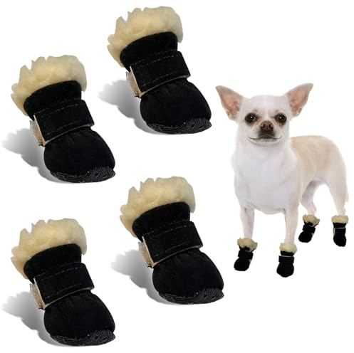 Bottes Chien Hiver, 4 Pièces Chaussure Chien Neige, Chaussures pour Chiens Antidérapant et Chaud, Bottes pour Chien de Protection, Convient Aux Chiens de Petite, Moyenne et Grands (Noir, S)