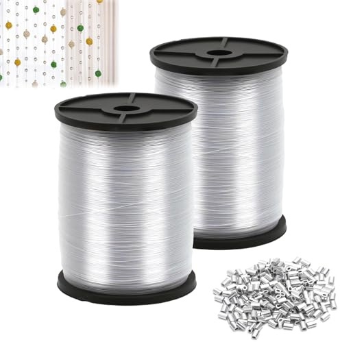 KQDRAVINE 250m Strong Clear Hanging Wire, 0.6mm/0.8mm Fishing Wire for Hanging Crafts with 200 Aluminium Crimp Sleeves, Picture Hanging Cord for DIY Fishing Engineering Decoration