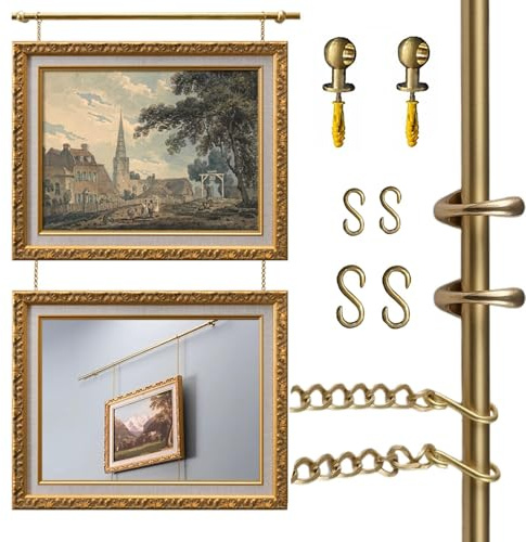 Bildskena hängande system, konstgalleri väggdisplay kit med kedjor, metallbild hängare för inomhus fotovisning och väggdekor