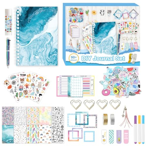ROEOWENE Junk Journal Kit DIY Scrapbook Zubehör Sticker Papier Aesthetic | A5 Tagebuch Teenager Bastelset Scrapbooking Zubehör Set DIY Schulsachen Kreative Geschenke Teenager-Blau