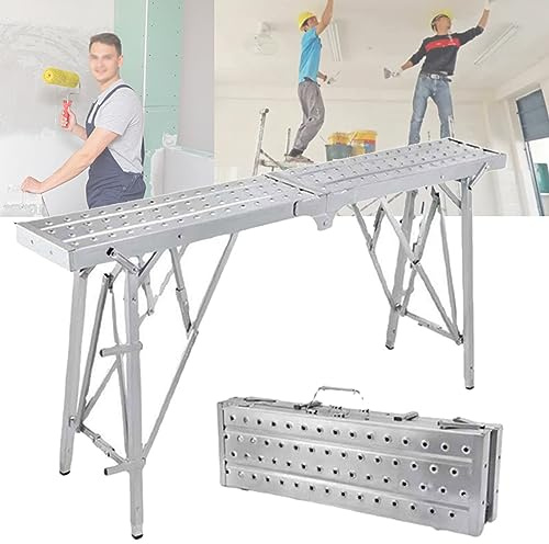 Plataforma de Trabajo Ajustable, Carga máxima 661 lbs, andamio portátil multipropósito de Acero con Escalera Plegable para Taller y Garaje