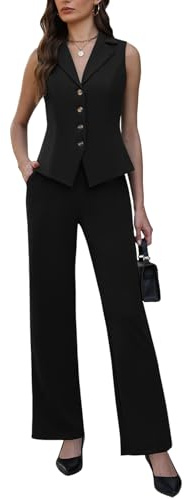 Agenlulu Women's 2 Piece Suits Sleeveless V Neck Outfits Summer Vest Blazer with Straight Leg Pants Business Casual Sets Black
