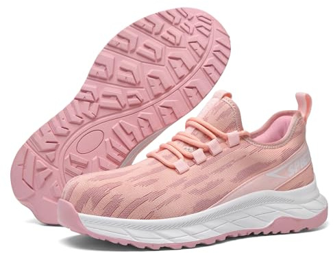 SPIEZ Antistatiche Scarpe Antinfortunistiche Donna S1P Comode, Slip-on Scarpe da Lavoro con Suole Intermedie Anti-Perforazione, Antiscivolo Safety Shoes Traspiranti, 39 EU, Rosa-Bianco
