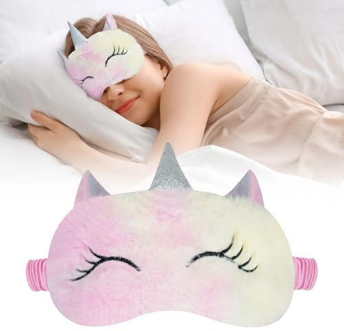 ACWOO Sömnögonmask, enhörning, rolig djurögonmask för sömn, mjuk fluffig plyschenhörning, sovande ögonmask, natttupplur, ögonskugga, rolig ögonblinder som present till barn, män, kvinnor, sovande