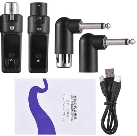 Microfono Wireless 2.4G XLR Ricaricabile Nero - Audio Chiaro e Connessione - per Microfoni Dinamici, Mixer, Chitarra e Basso (1 trasmettitore e 1 ricevitore)