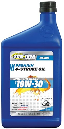 STAR BRITE Star Tron Premium 4 Stroke Marine Oil - 10W-30 - Synthetic Blend Engine Oil for Outboards, Gasoline Inboards & Stern Drives - NMMA FC-W Certified, 32 OZ (028132)