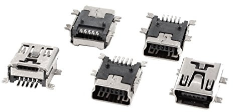 Sourcingmap - Lote 5 piezas mini USB tipo B con puerto hembra de 5 pines de 180 grados, SMD, SMT, PCB y adaptador tipo jack