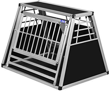 ALPUNA Transportbox N28 – Aluminium Hundebox 75×99×73 cm – Auto Hundebox mit Notausstieg, sicherer Hundetransport im Kofferraum