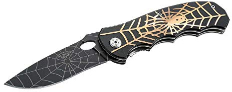 Herbertz Klappmesser - Stahl AISI 420 - beschichtet - Liner Lock - Leichtmetallschalen - Spinnennetz Motiv - Clip
