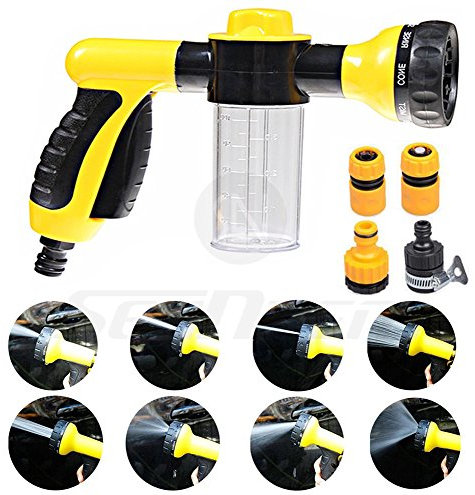 Foam Water Spray Gun - High Pressure Washing Tool - Heavy Duty 8 Pattern Watering Nozzle Garden Hose Sprayer Gun Flow Control Setting Knob for Car Washing Garden Lawn Room Floor Cleaning Pets Washing