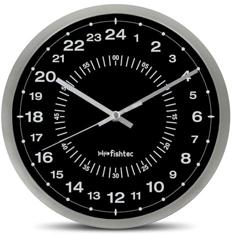 Fishtec - Moderne Wanduhr 24 Stunden - Grosses Gut Lesbares Zifferblatt mit Minutenanzeige - Praezises Quarzwerk Leise - Fuer Kueche Buero Wohnzimmer Schlafzimmer - 30 cm Grau Schwarz