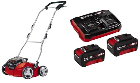 Einhell Scarificateur sans fil sur batterie GE-SC 35 Li Solo - Power X-Change (36 V, Moteur Brushless, Surface conseillée 400 m²) avec Twincharger et 2 Batteries 3,0Ah